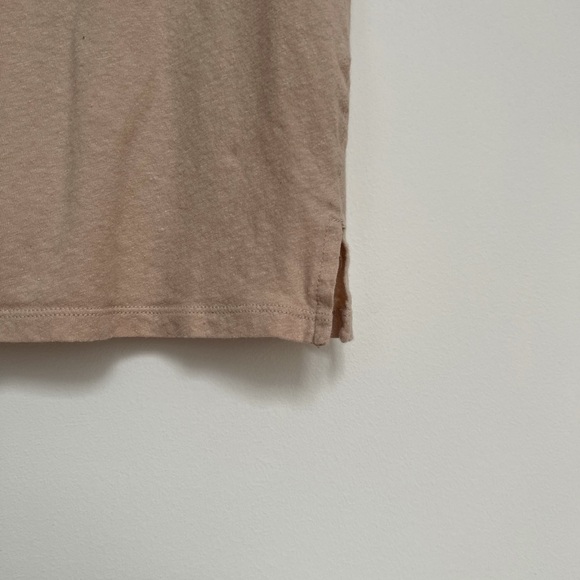 OAK + FORT 100% natural linen and cotton minimalist buttoned tan Henley tank top - Picture 4 of 6